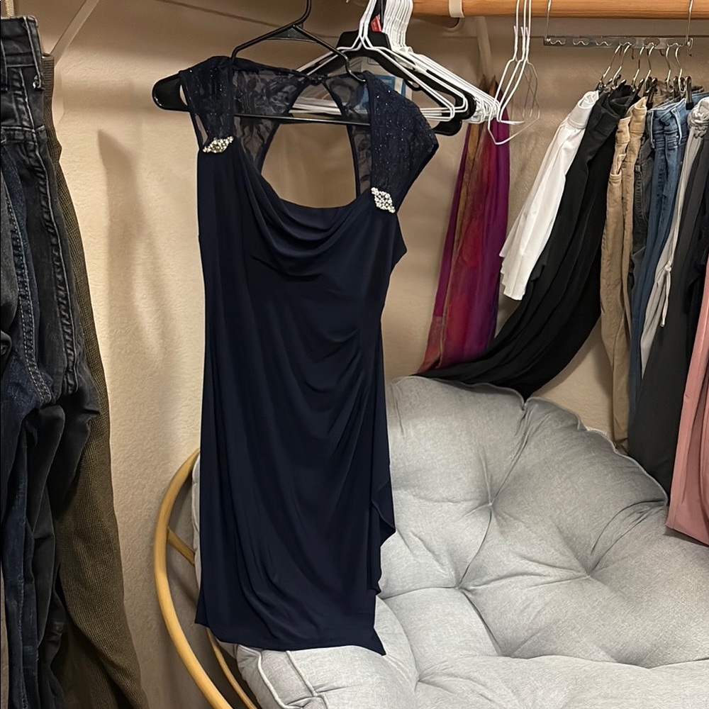 R & M Richards Navy Blue Backless Dress